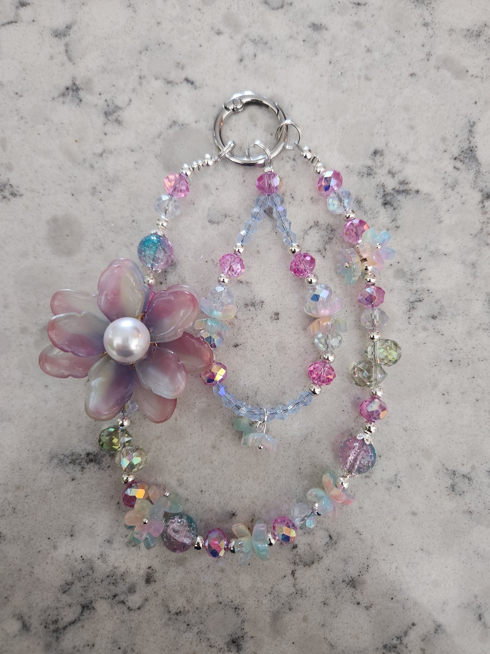 Pink Flower Bead Keychain